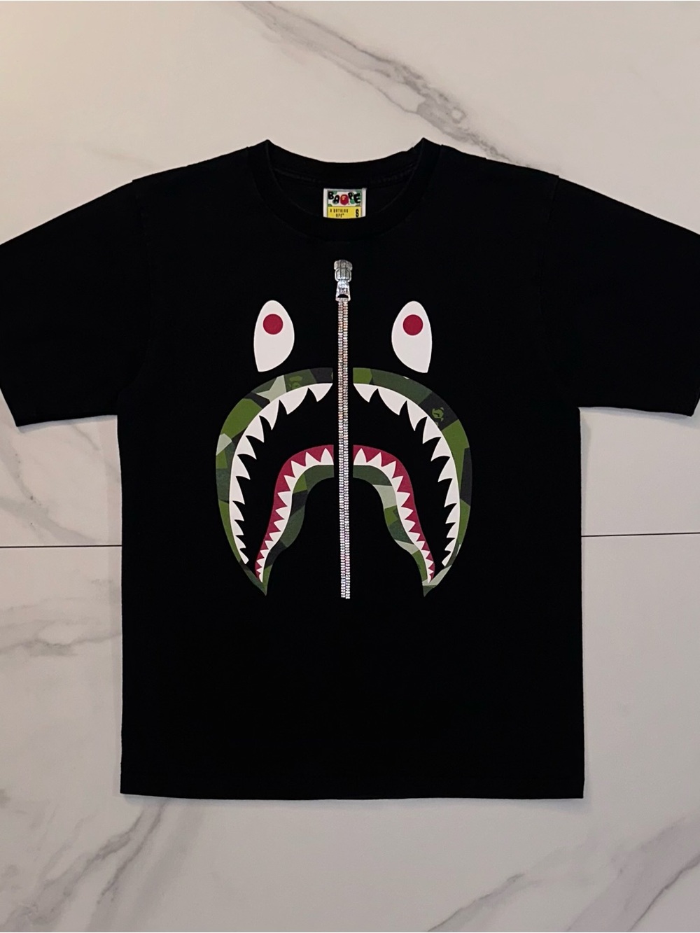BAPE Splinter Camo Shark Tee Black Olive Size Small